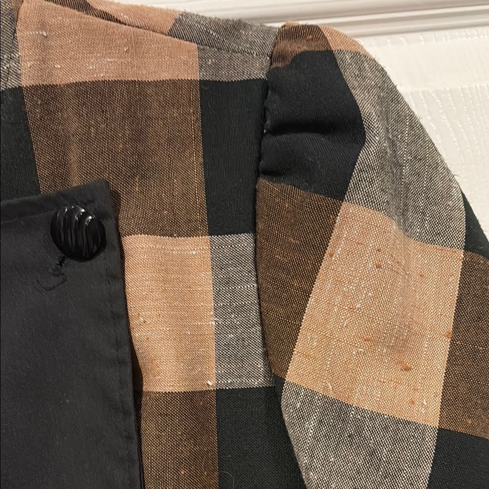 Vintage Plaid Short-Sleeve Puff Shoulder Peplum Top - Brown/Black - Picture 3 of 7